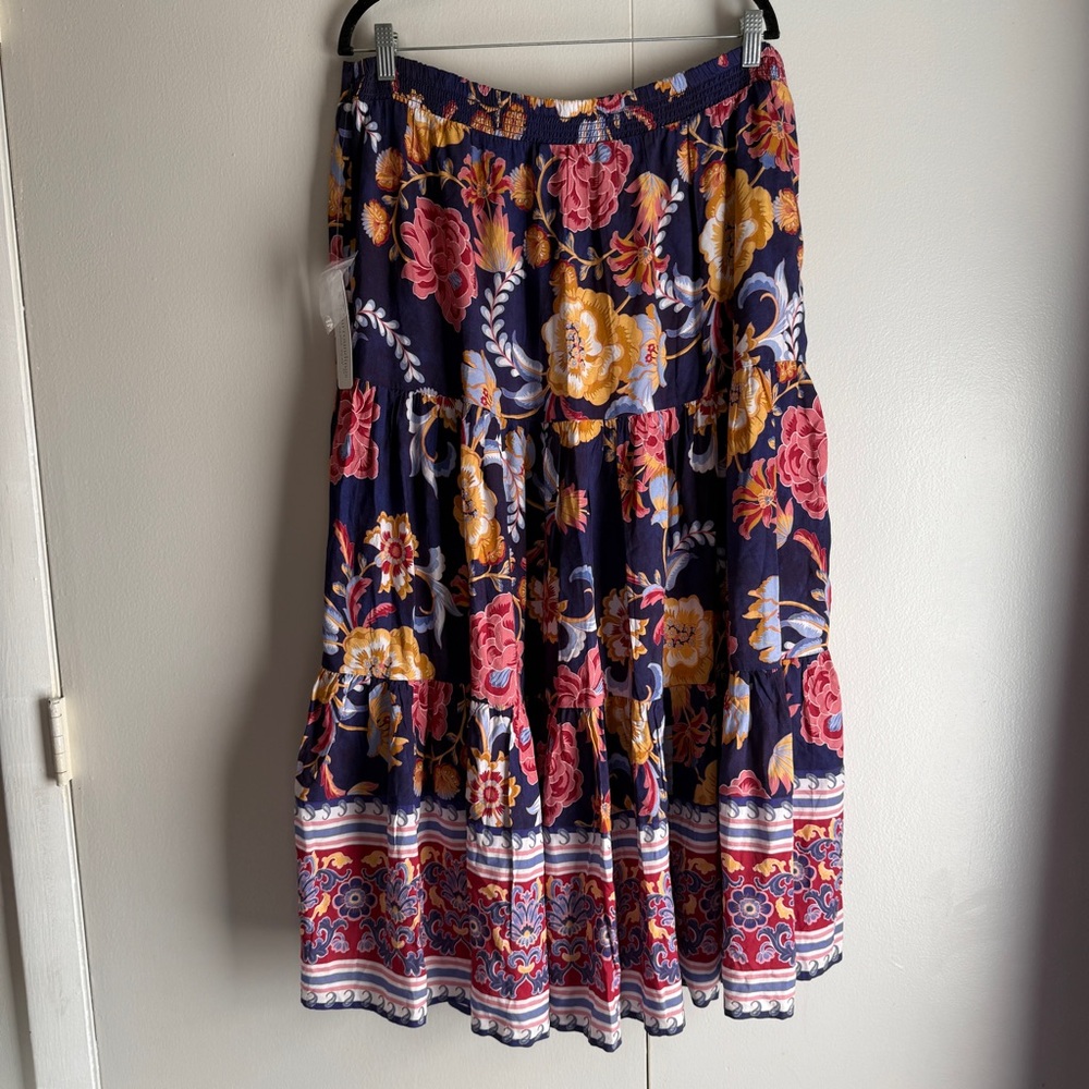 Soft Surroundings New Kara Skirt Blue Akrotiri Flowers Maxi Women’s Size Large - Picture 9 of 13
